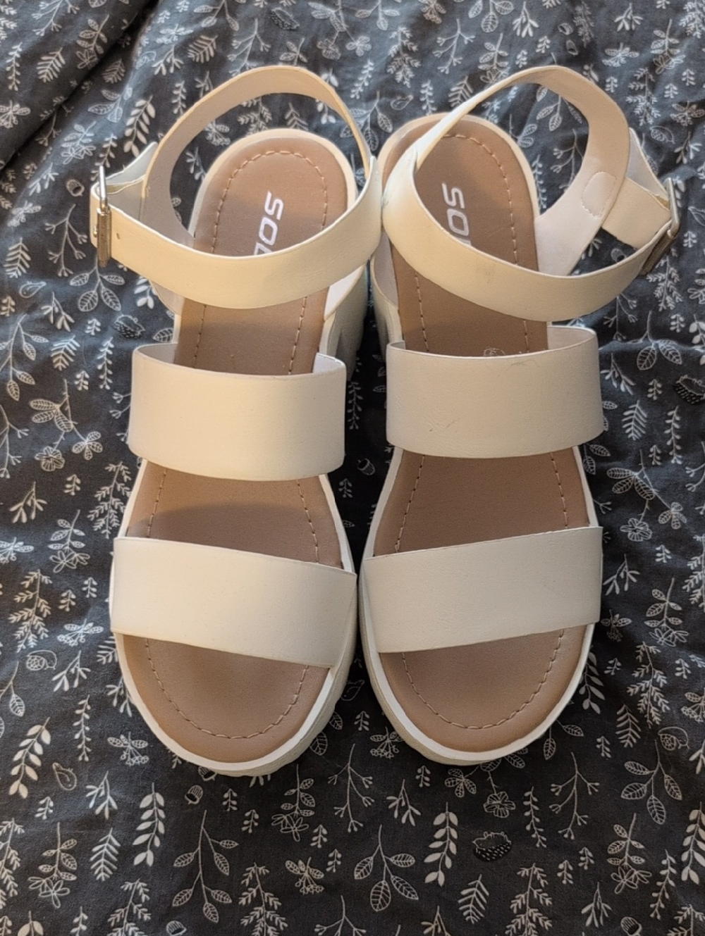 Soda White Triple-Strap Ankle Sandals